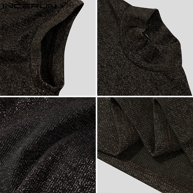 Áo INCERUN cổ rùa không tay màu trơn ánh kim ôm vừa vặn cho nam mặc thường ngày