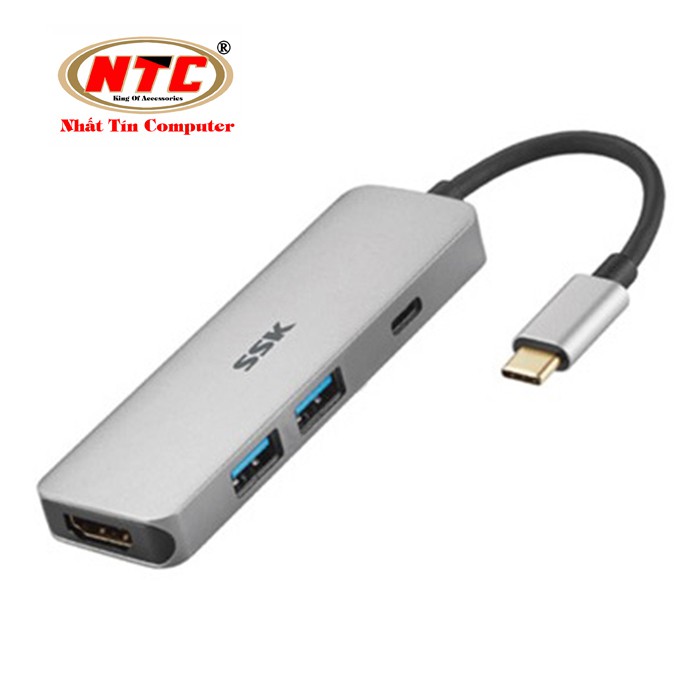 Bộ hub đa năng cổng TypeC ra USB 3.0 SSK SHU-C530 kèm chức năng xuất HDMI (bạc)