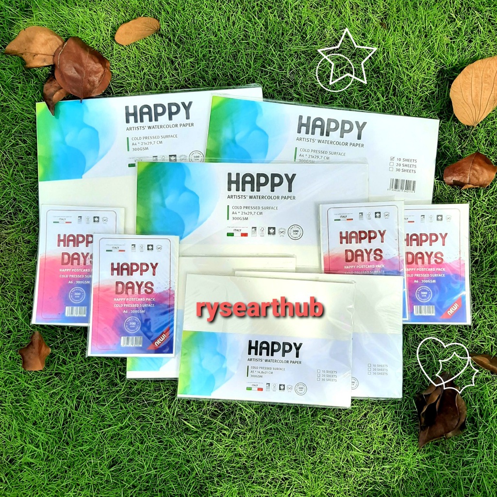 Giấy vẽ màu nước HAPPY khổ postcard A6/A5/A4 10 tờ 300gsm