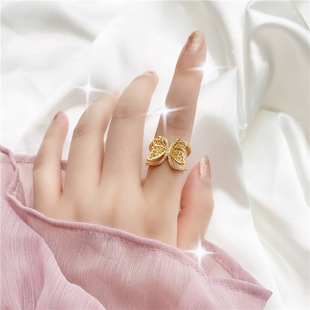 Nhẫn Hở Hình Bướm Đính Đá Lấp Lánh Phong Cách Hàn Quốc