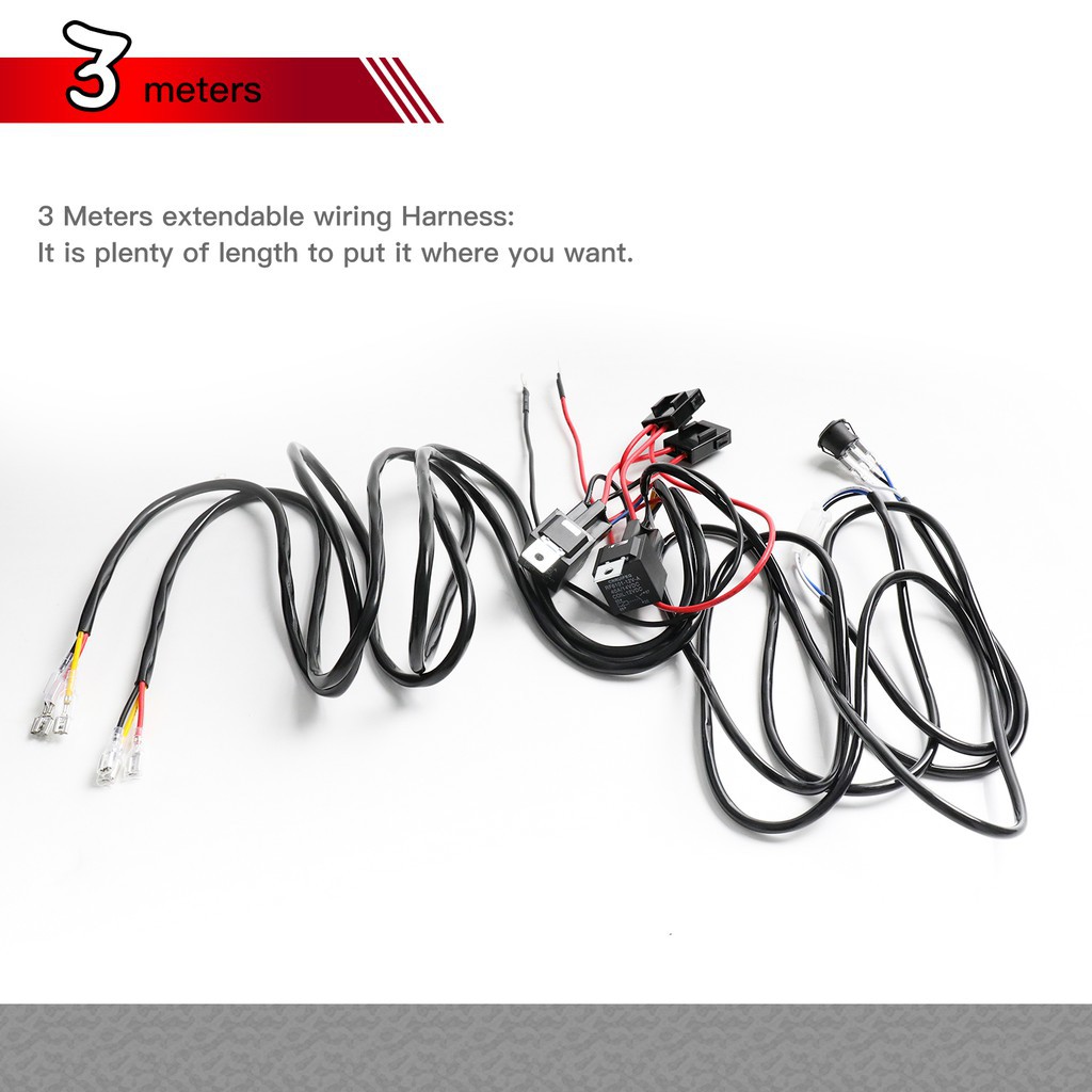 UNI-SHINE 2 Lead 3 Wire Wiring Harness Kit for Led Light Bar Waterproof On-off Switch Harness Heavy Duty Power Relay Harness Blade Fuse