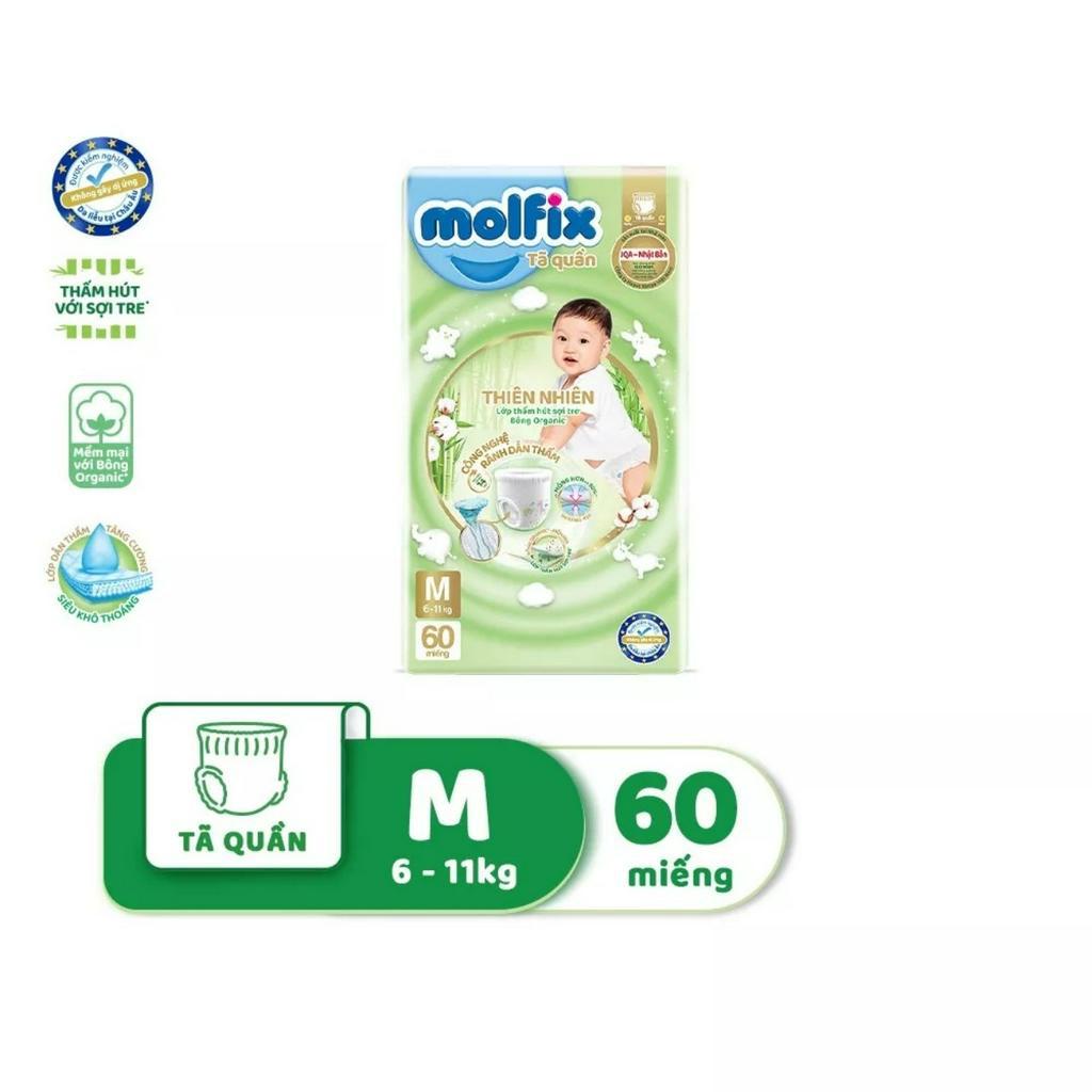 Tã quần Molfix thiên nhiên an toàn bông tự nhiên - Super Jumbo M  - Gói 60 miếng