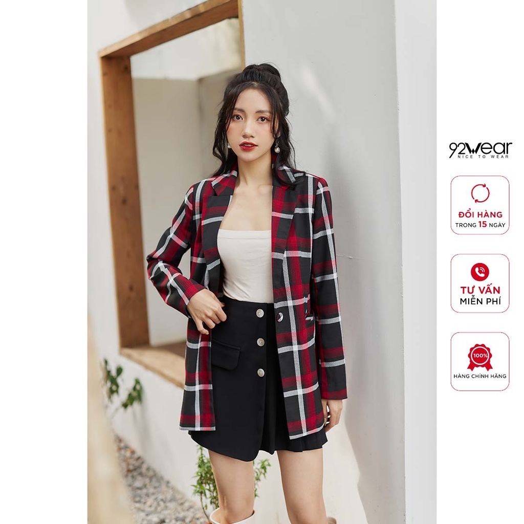 Áo vest nữ 92WEAR chất tuýt si màu Vàng Đen Hồng Ghi blazer công sở dài tay hàn quốc trơn VBA1218