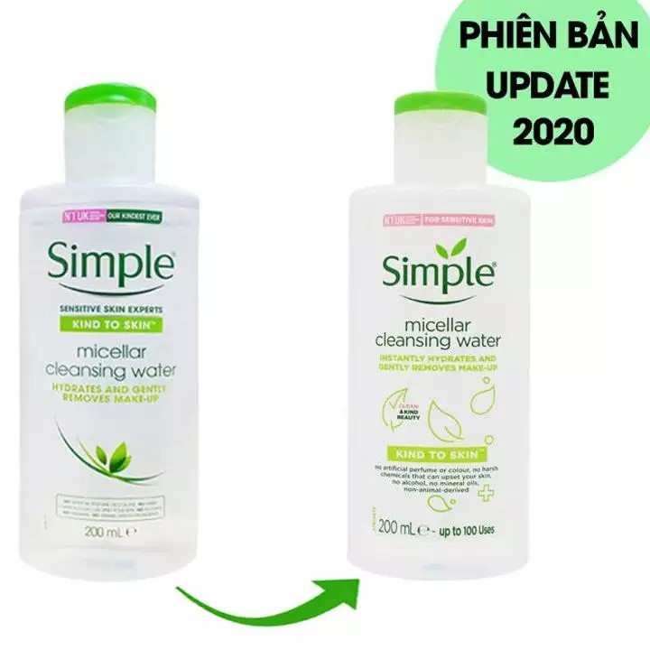 Combo 2 Nước Tẩy Trang Làm Sạch Da, Lành Tính, Dịu Nhẹ Simple Kind To Skin Micellar Cleansing Water