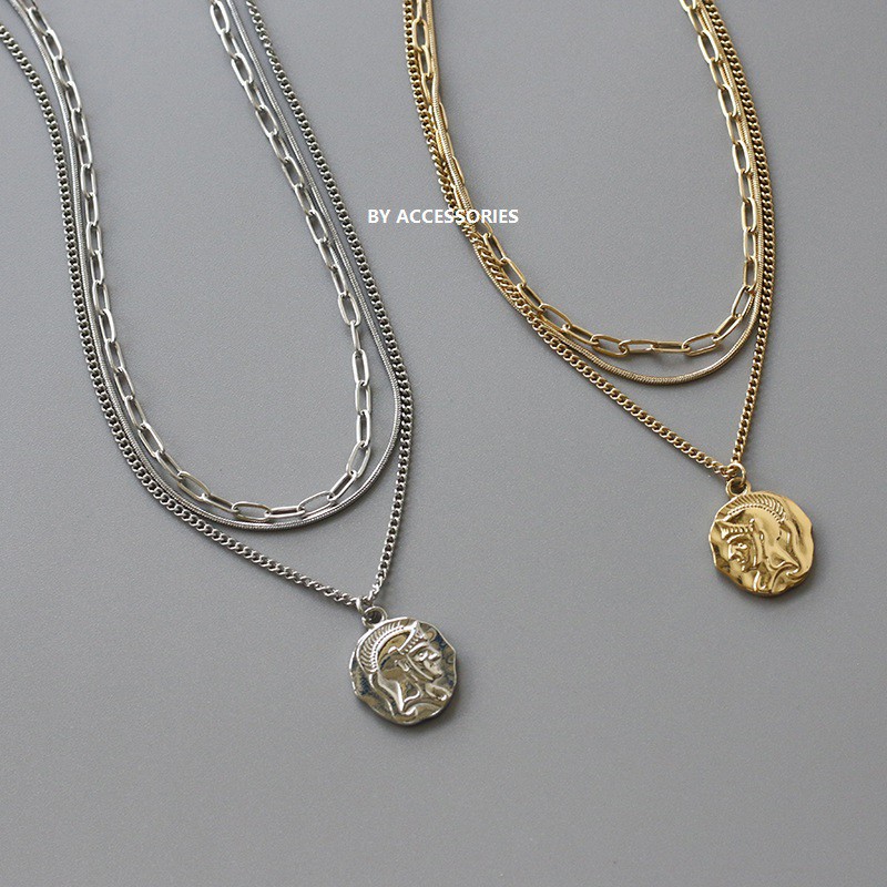 Set dây chuyền titan 3 tầng mặt phù điêu chiến binh không gỉ