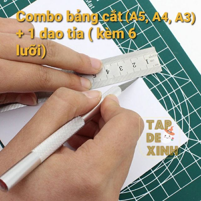 Combo Bộ bảng matt cắt thủ công A4 A5 A3 + 1 bộ dao tỉa 6 lưỡi + 1 thước sắt 15cm