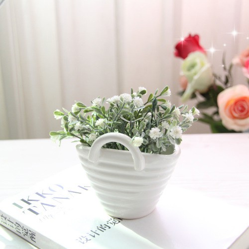 Giỏ Hoa Lụa Để Bàn 17cm - Kiểu Làn Xách Tay - Phong Cách Zak - Décor 17cm - Giỏ Sứ (Đã Có Hoa)