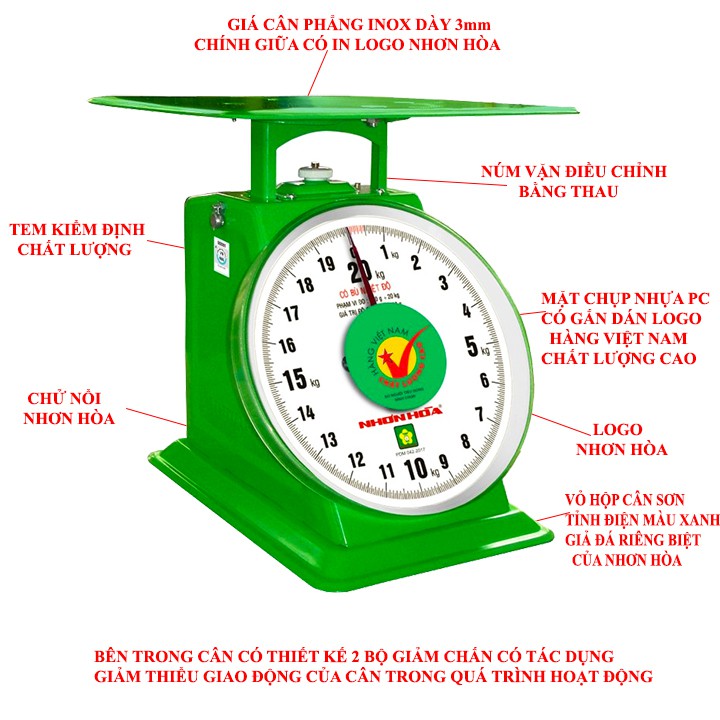 [CHÍNH HÃNG] Cân đồng hồ lò xo Nhơn Hòa 20kg