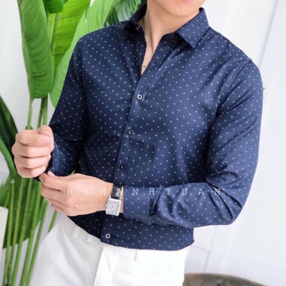 Áo sơ mi họa tiết nam chấm bi công sở Luis chất vải co giãn nhẹ ôm dáng thời trang Hàn Quốc L | BigBuy360 - bigbuy360.vn