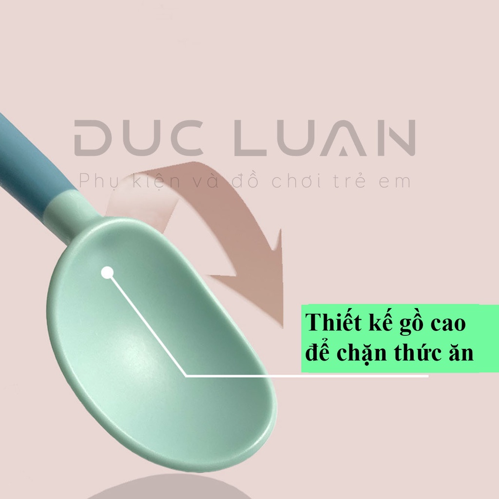 Thìa nĩa cho bé tập ăn xoay 360 độ - Bộ thìa dĩa tay cầm uốn cong cho bé tập xúc ăn dặm