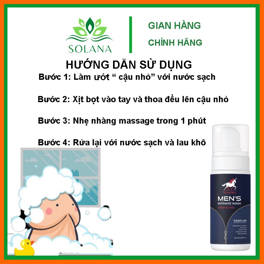 [TẶNG BÔNG RỬA MẶT] Dung Dịch Vệ Sinh Nam VAMORA MEN'S INTIMATE WASH Hương Nước Hoa, Bọt Vệ Sinh Nam SOLANA