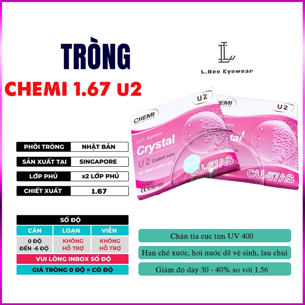 Tròng kính Chemi cao cấp L.BEE EYEWEAR mắt kính cận loạn chống ánh sáng xanh, đổi màu đi nắng chống tia UV