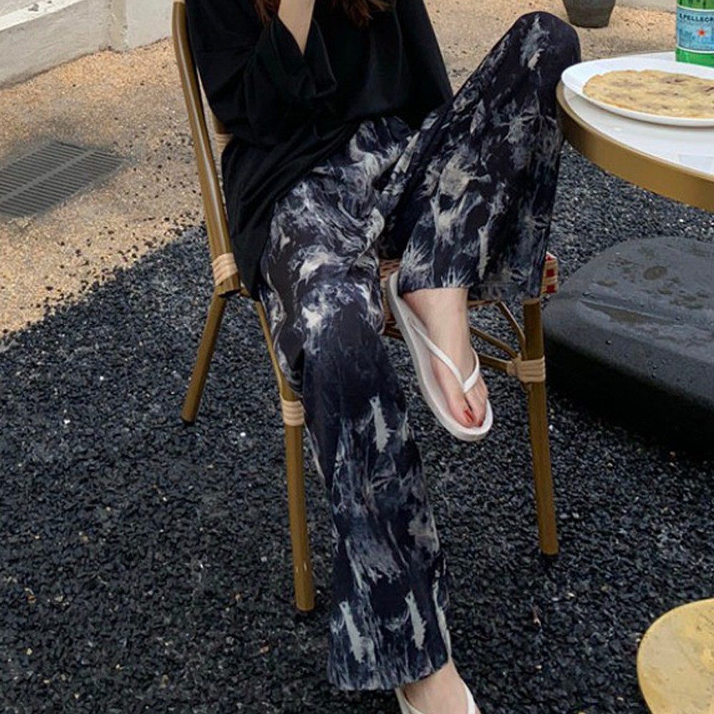Korean Style Tie Dye Straight Pants Women High Waist Loose Casual Elastic Waist | BigBuy360 - bigbuy360.vn