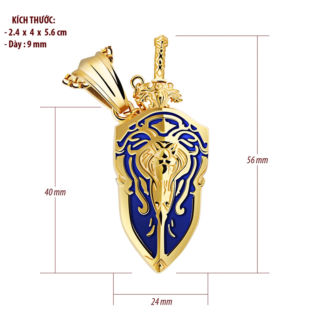 Dây chuyền nam bằng titan đúc mạ vàng 18K kiểu Bộ Khiên kiếm hình sư tử- D46