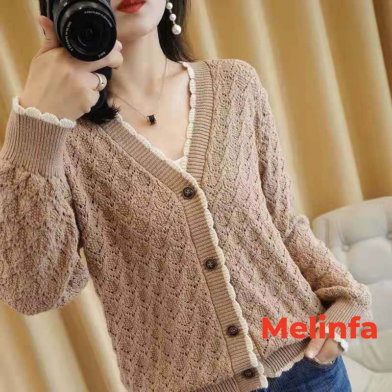 Áo len cardigan nữ len dệt kim Quảng Châu mềm mịn co giãn len Quảng Châu mặc mùa thu đông mã VAA0319