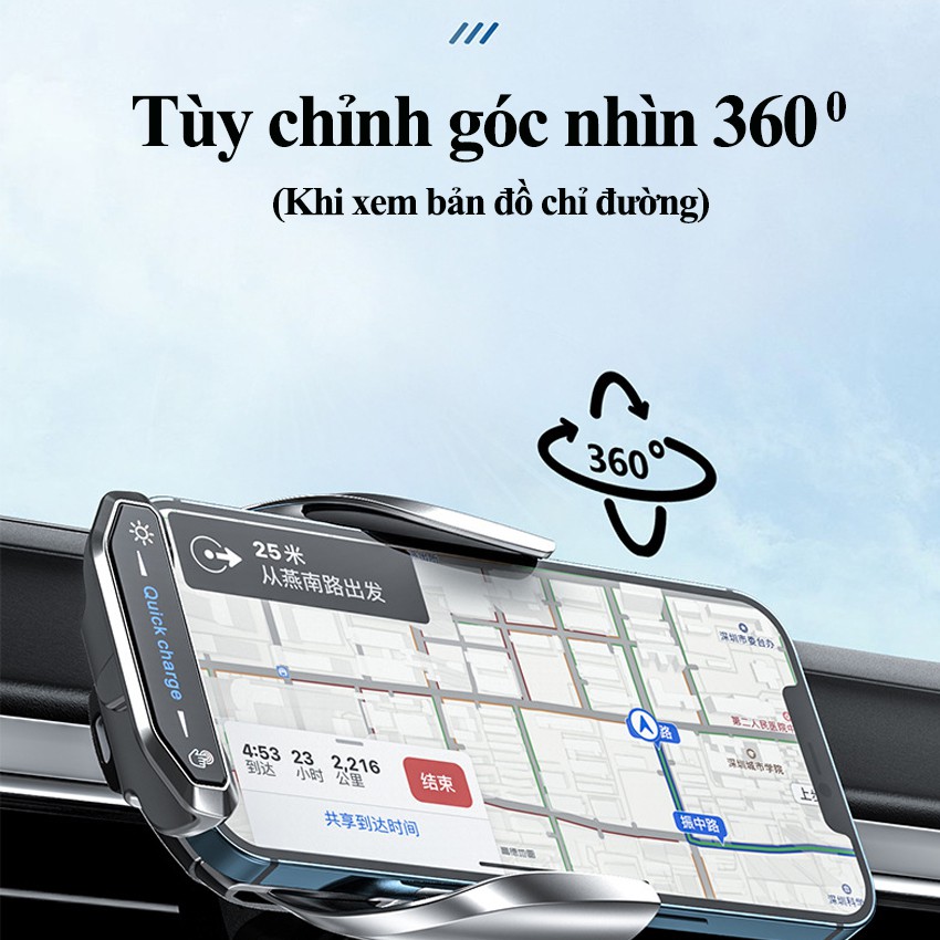 Giá đỡ điện thoại ô tô kiêm sạc nhanh không dây kẹp cửa điều hòa xoay 360 độ cảm ứng tự động đóng mở A18 ECOMTOP