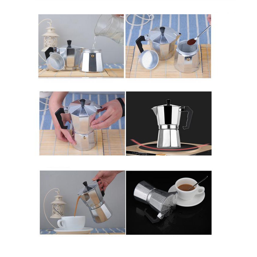 Bình pha caffe Moka Pot kiểu Ý / Ấm pha cafe Moka Pot kiểu Ý, Ấm pha cà phê moka Express 6 Cup 300ml