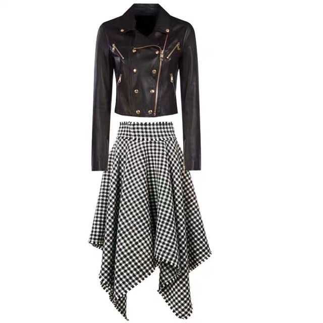 Set áo da chân váy xoè Địch Lệ Nhiệt Ba