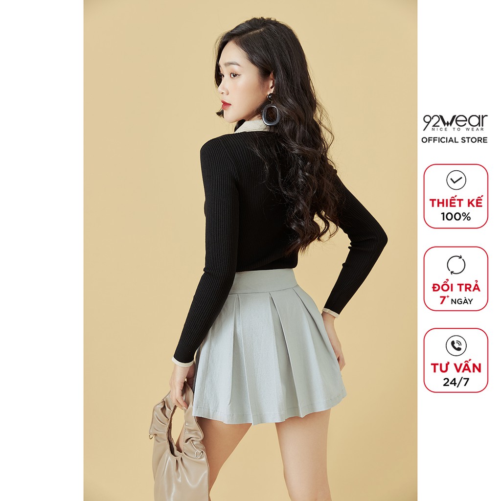 Áo len dài tay mỏng phối cổ 92WEAR, co giãn, tôn dáng ALA0061 | BigBuy360 - bigbuy360.vn