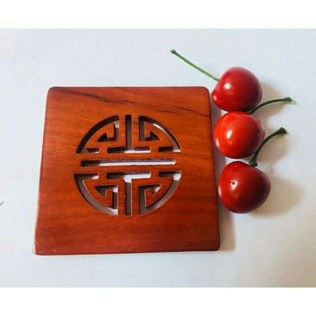 Bộ 6 Miếng Lót Ly Gỗ Hương Mẫu Vuông - Siêu Đẹp