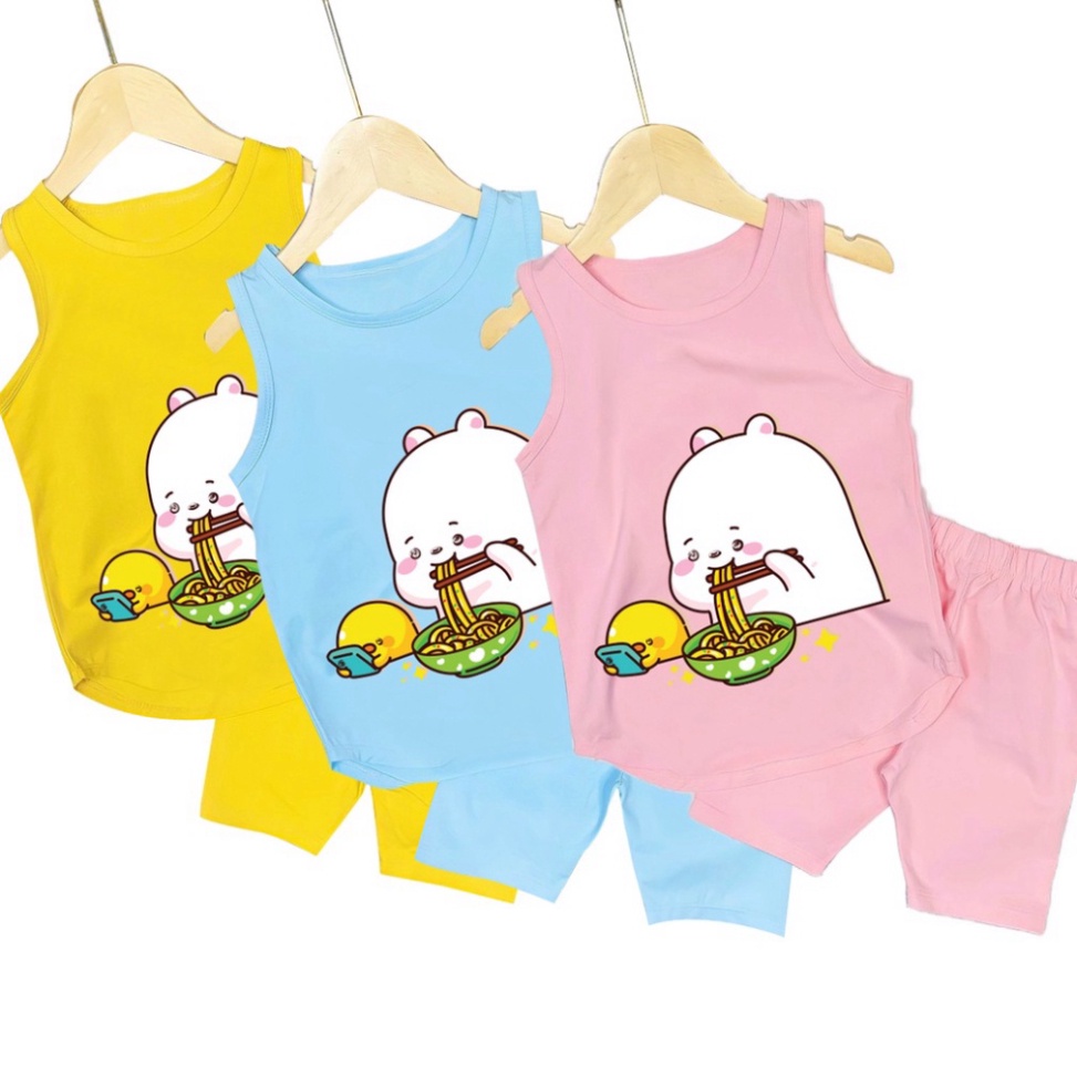 ( Km ) ( Khuyến mãi ) Combo 3 Bộ đồ bé gái sát nách hình thỏ ăn mì và vịt vàng cho bé gái từ 6kg đên 29kg.DBBG57.