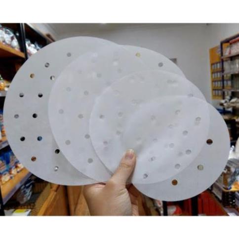 Giấy Nến Đục Lỗ Giấy Nến Cho Nồi Chiên Không Dầu, Lót Xửng Hấp, Hấp Bánh Bao 100 tờ size 23cm BN