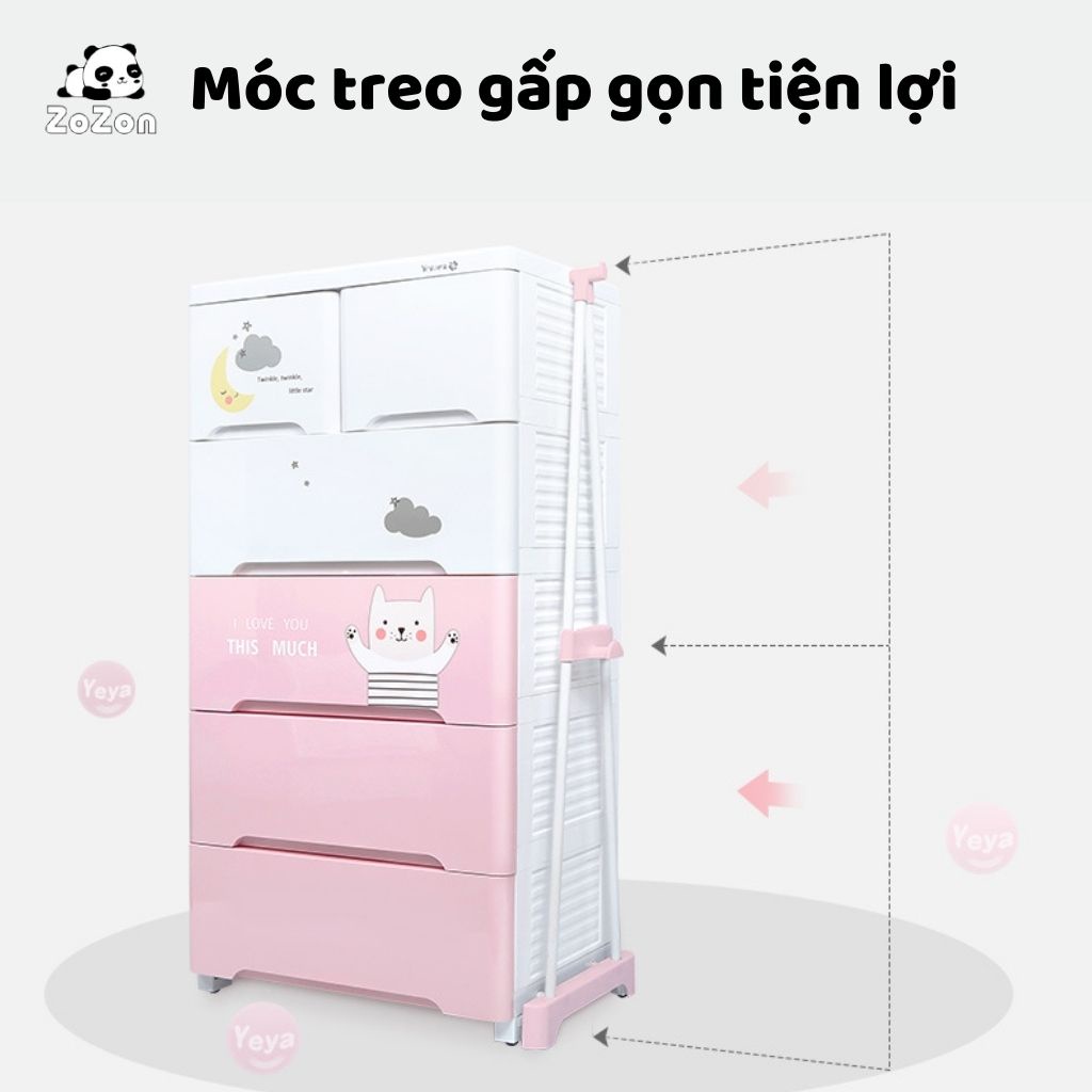 Tủ Nhựa Để Quần Áo Cho Em Bé Zozon , Tủ Đựng Đồ Trẻ Em Cao Cấp 5 Tầng 6 Ngăn Có Nhiều Ô, Thanh Treo Đồ Chắc Chắn An Toàn