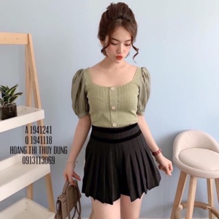 Áo len tăm 4 nút tay bồng