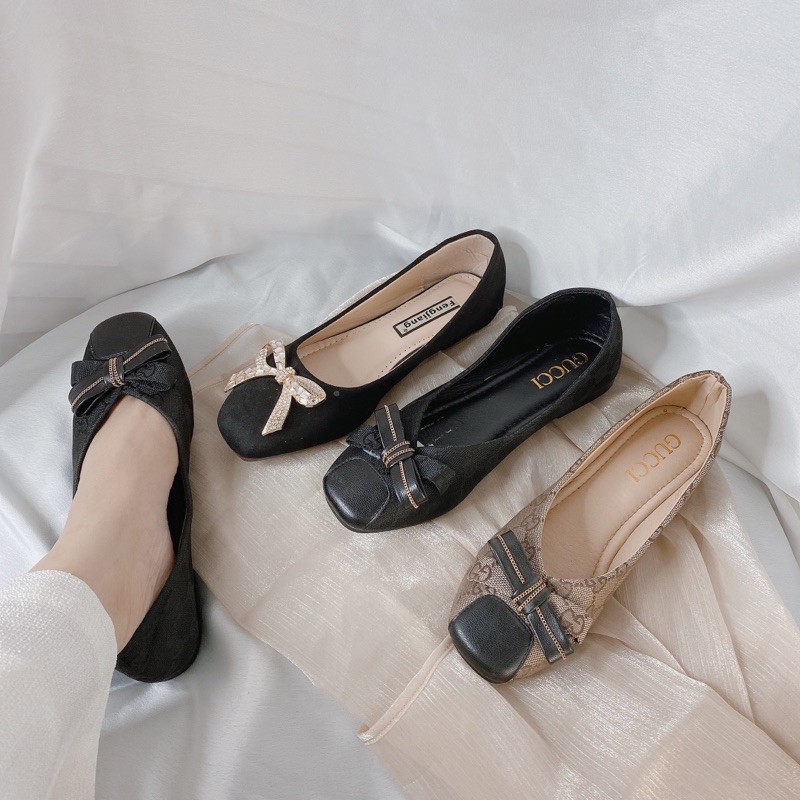 GIÀY BÚP BÊ NỮ THỜI TRANG KẾT HỢP NƠ - ĐEN - NÂU | BigBuy360 - bigbuy360.vn