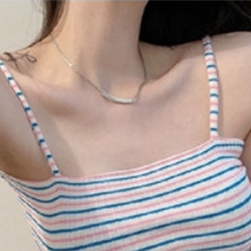 Áo Croptop Hai Dây Họa Tiết Kẻ Sọc Màu Tương Phản Thời Trang Mùa Hè Cho Nữ