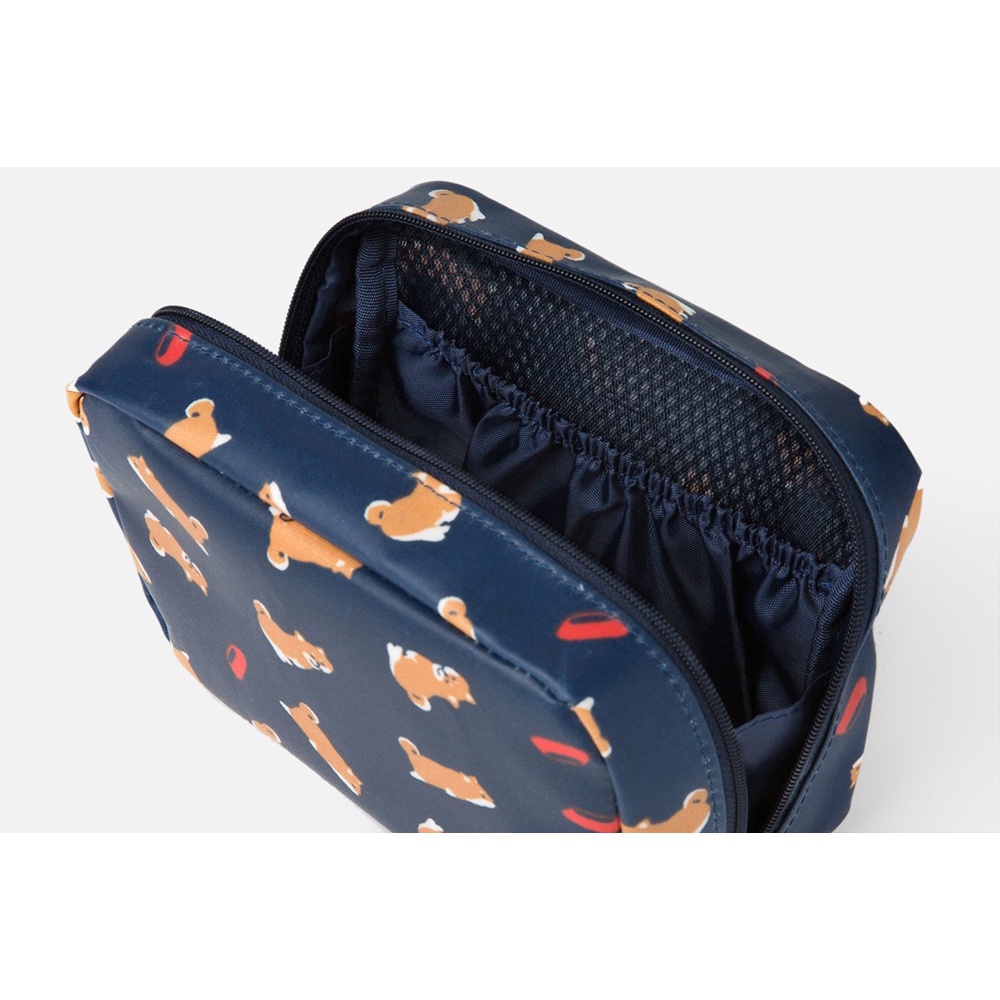Túi Đựng Mỹ Phẩm ARTBOX Hàn Quốc Họa Tiết Chó Shiba Màu Xanh Navy