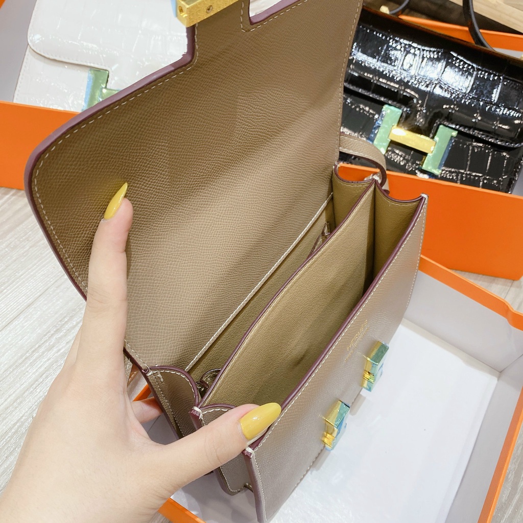 Túi đeo chéo H.M SPS chữ H Fullbox nguyên seal size 19/Túi xách Her.mes SPS da hạt Fullbox nguyên deal size 19