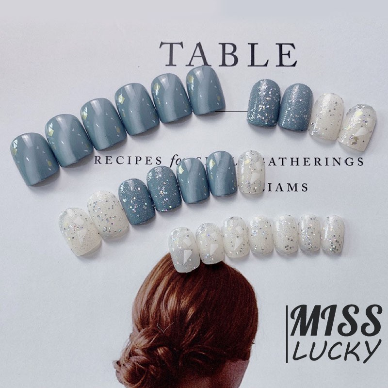 VN Set 24 Móng Tay Giả Họa Tiết Đá Cẩm Thạch Thời Trang Cho Nữ