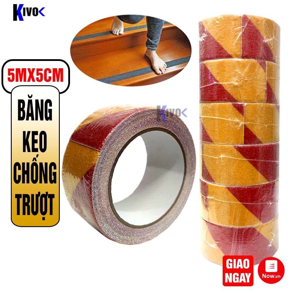 Băng Keo Chống Trơn Trượt 5CMX5M Màu Vàng Đỏ - Miếng Dán Chống Trượt Cầu Thang - Dụng Cụ Thiết Bị Tiện Ích - Kivo