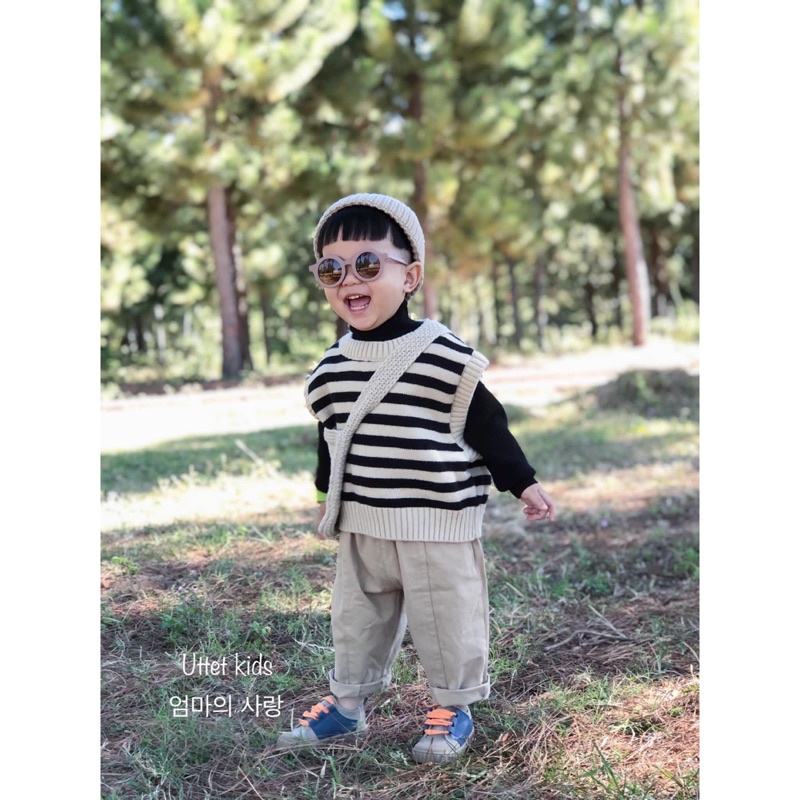 [Ảnh thật] ÁO GILE LEN SỌC HÀN QUỐC DÀNH CHO BÉ GÁI VÀ BÉ TRAI TỪ 1-6T SIZE 80 ĐẾN 120