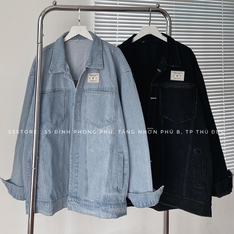 Áo Khoác jeans nút màu xanh Form rộng unisex nam nữ ( sẵn)