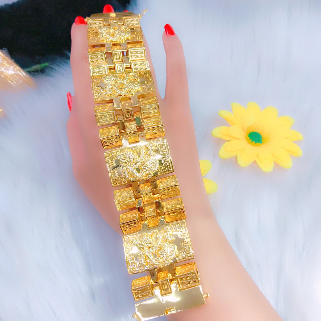 Lắc tay nam chạm rồng bảng lớn mạ vàng 24k
