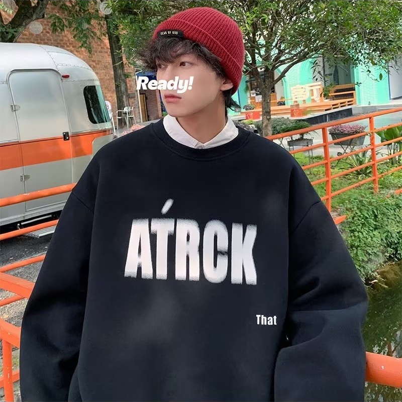 Áo Sweater Lông Cừu Cổ Tròn Dáng Rộng In Chữ Thời Trang Thu Đông Hàn Quốc Cho Nam Và Nữ