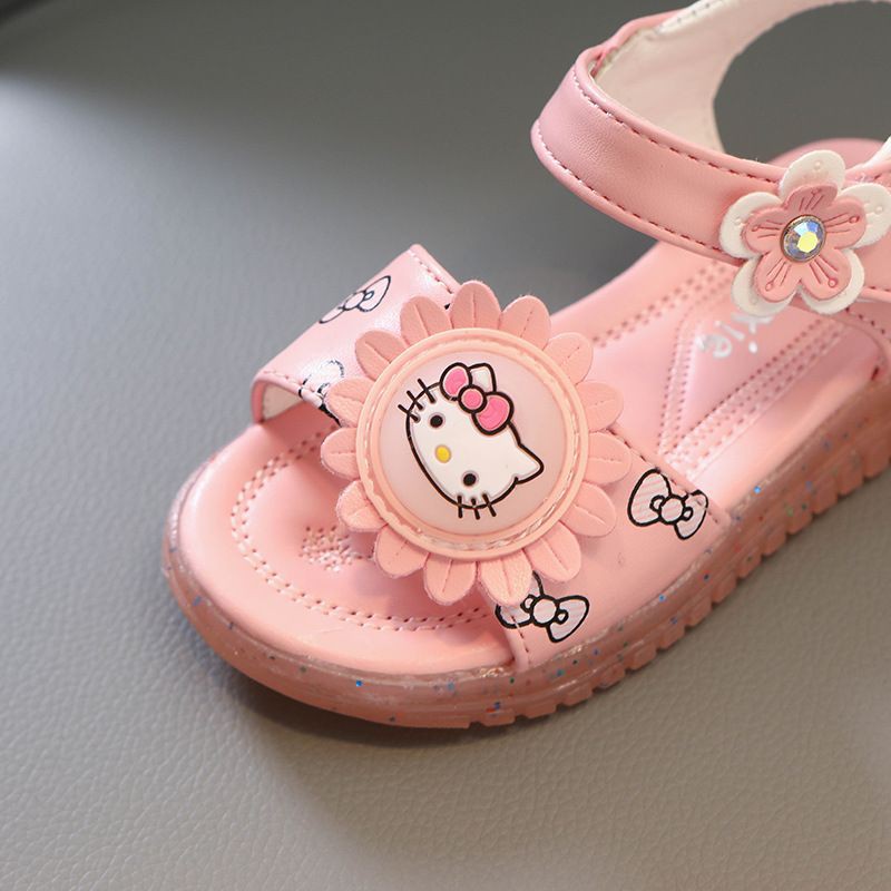 Dép Bé Gái Họa Tiết Mèo Helo Kitty,Sandal Quai Hậu Da Mềm Cho Bé Gái sz 21-30