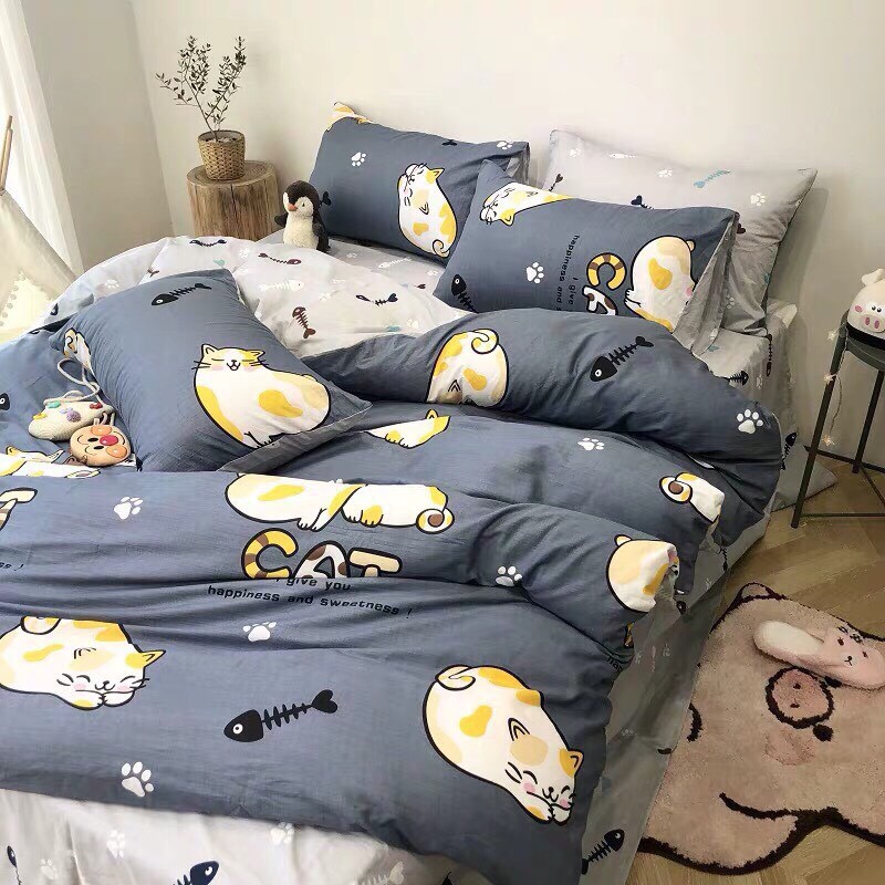 Bộ Chăn Ga Cotton Poly Mèo Cat