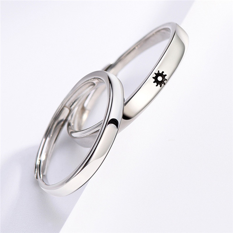 Simple Sun Moon Star Love Couple Ring With Adjustable Opening Plain Silver Ring Promise Ring Birthday Gifts Jewelry Accessories XWNYDER