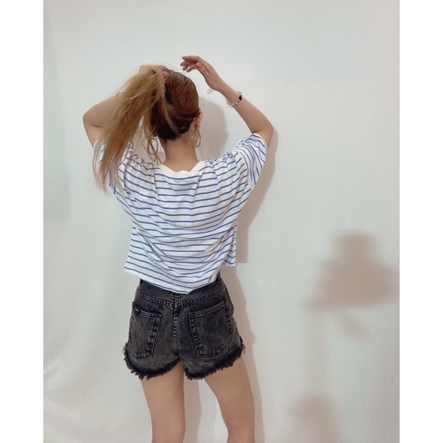 Áo cánh dơi form croptop sọc in gấu trúc ngủ, 2 màu