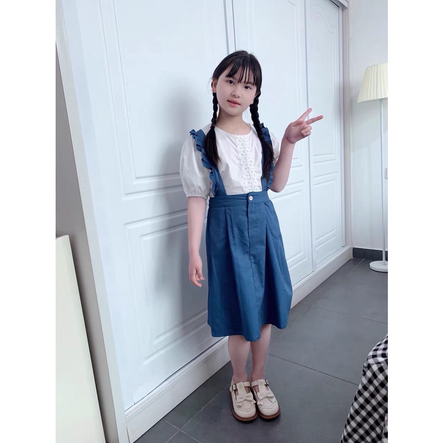 Set đầm bé gái lớn size đại  - kèm ảnh thật - màu xanh