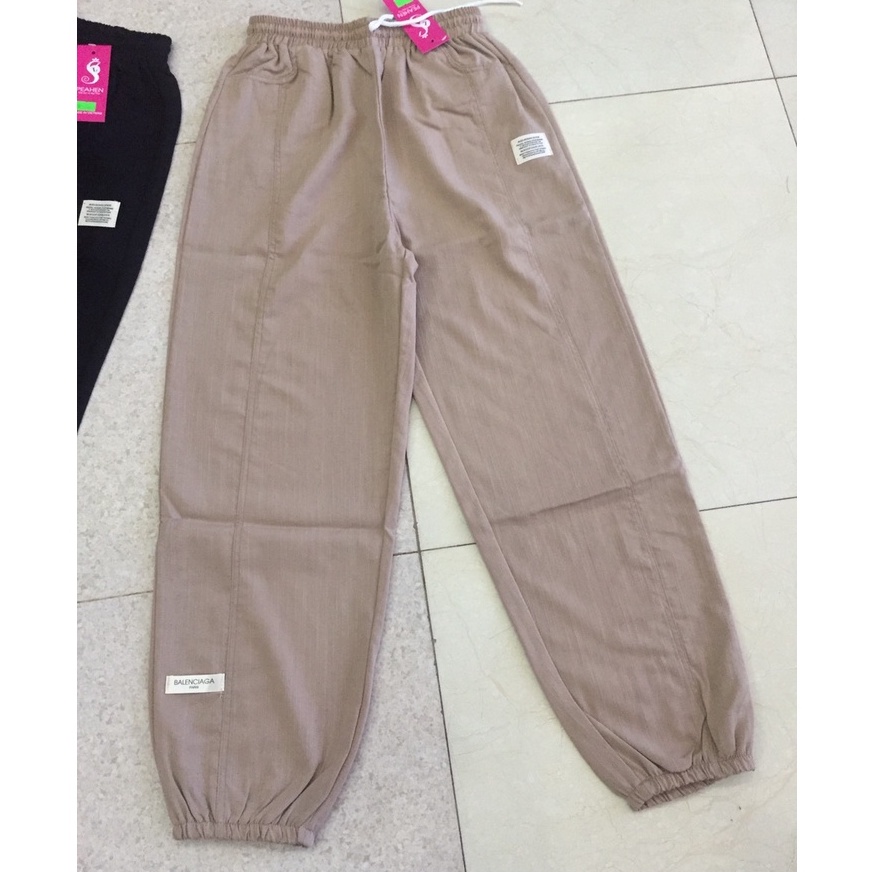 Quần đũi nữ ống rộng bo gấu cạp chun thun lưng cao dây rút bo vải mềm Quần thun dài jogger nữ thể thao mặc gym ở nhà học