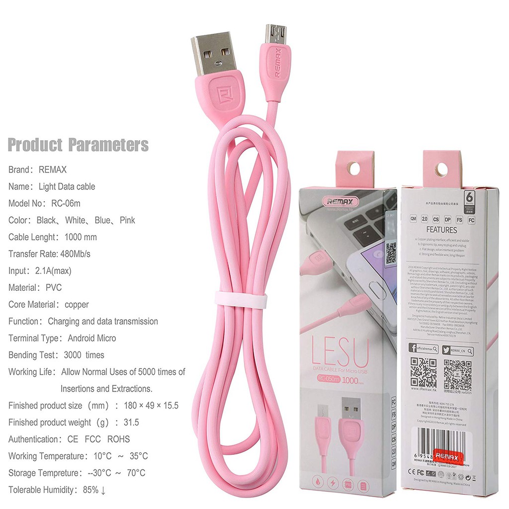 Cáp Sạc Micro Usb Cho Android Remax Lesu RC-06M 1m Rất Bền - BH 6 Tháng - Hưng Long PC