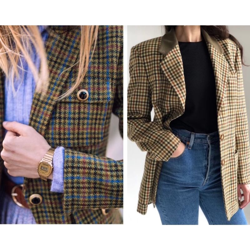 Blazer hoạ tiết Răng sói nâu