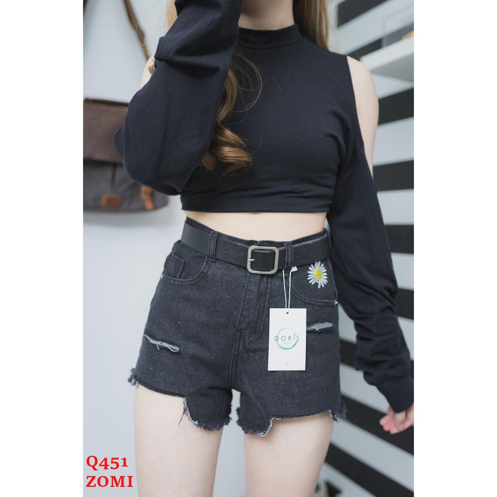 Quần short jean đen rách hoa cúc cực xinh ZOMI Q451