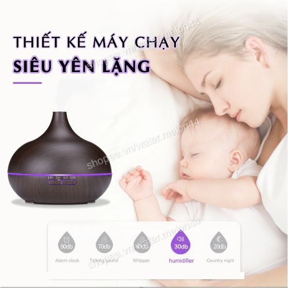 Máy Xông Tinh Dầu Chóp Dài Vân Gỗ Cao Cấp 550ml Tích Hợp Remote Điều Khiển