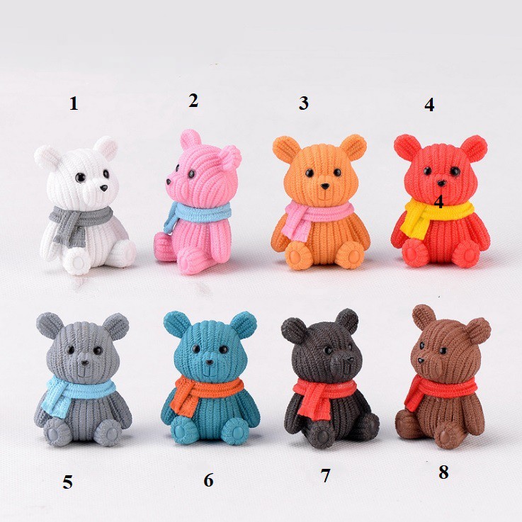 Mô hình gấu Teddy len đeo nơ cho các bạn trang trí tiểu cảnh, móc khóa, DIY