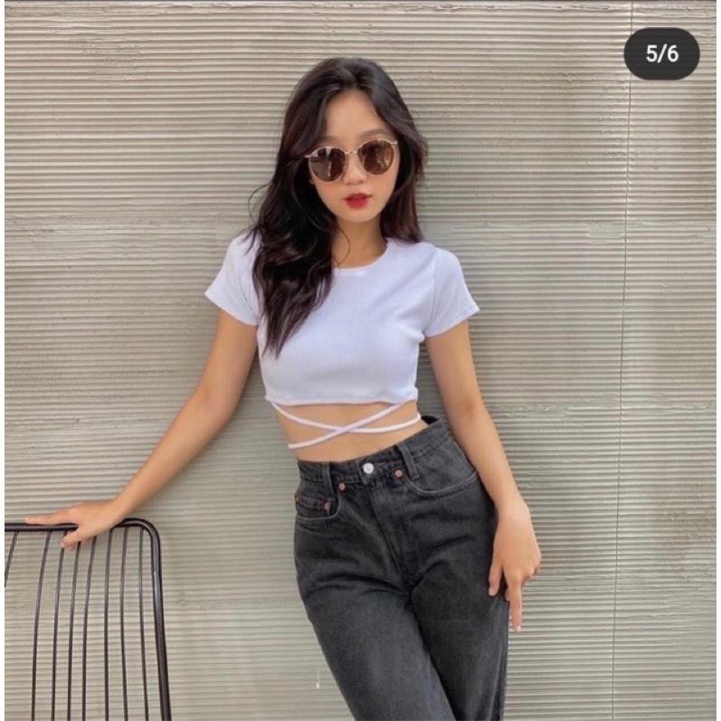 Áo Croptop, Áo Thun Nữ Cột Dây Ngang Eo Siêu Hot CP07 | BigBuy360 - bigbuy360.vn